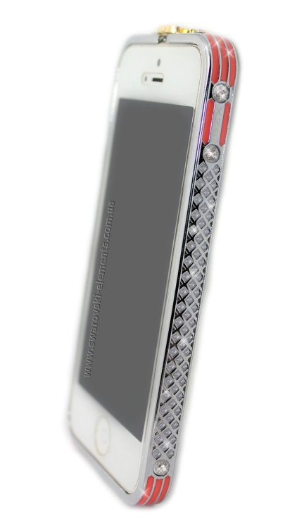 Бампер на телефон для iPhone 5/5s стразами Chanel logo металлический design Rhinestones SILVER Coral — CRYSTAL SHOP