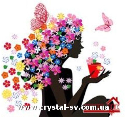 Набор алмазная мозаика стразами Силуэт девушки Цветы и бабочки Чай (30х30) — CRYSTAL SHOP