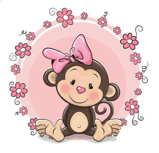 Набор выкладка камнями по номерам Мартышка с бантиком (25х25 см) — CRYSTAL SHOP