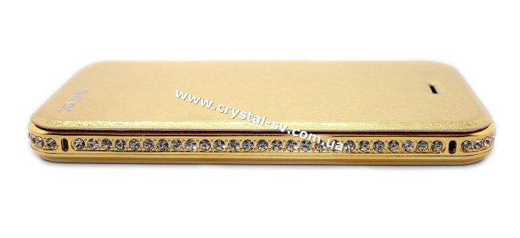 Кожаный чехол-флип со стрзами для iPhone 4/4s Elegance Style PU кожа GOLD — CRYSTAL SHOP