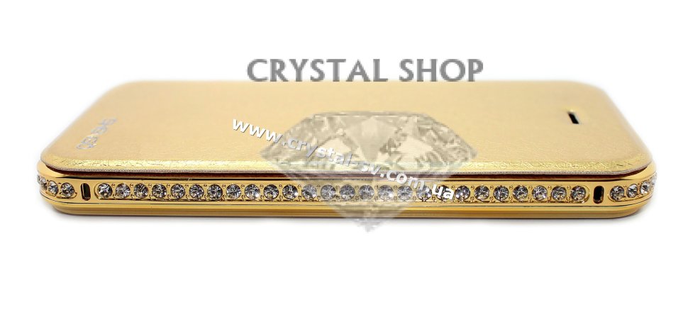 Кожаный чехол-флип со стрзами для iPhone 4/4s Elegance Style PU кожа GOLD фото 1 &mdash; CRYSTAL SHOP
