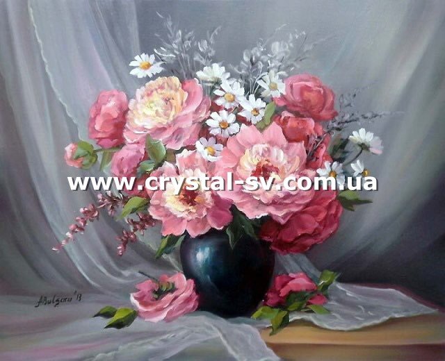 Набор алмазная мозаика стразами Натюрморт Пионы и ромашки (30Х40) — CRYSTAL SHOP