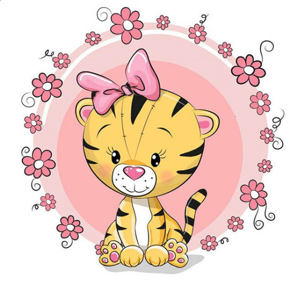 Набор выкладка камнями по номерам Тигренок с бантиком (25х25 см) — CRYSTAL SHOP