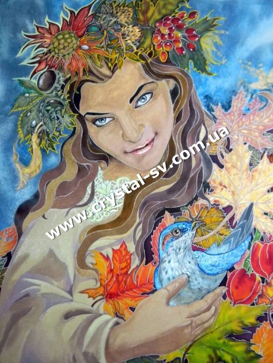 Набор алмазная мозаика стразами Девушка Осень Птица в руке (50x40) — CRYSTAL SHOP