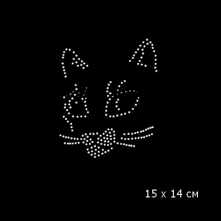 Аппликация стразами Hot Fix наклейка морда кота Cat (15х14 см) — CRYSTAL SHOP