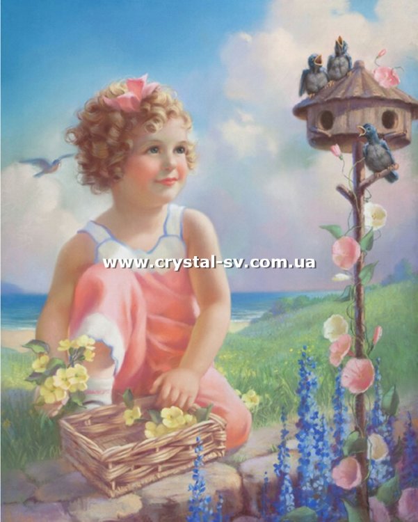 Набор алмазная мозаика стразами Луг Девочка Скворечник (50х40) — CRYSTAL SHOP