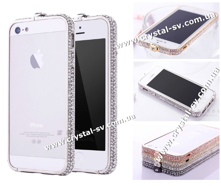 купить метал бампер для айфона 5 5s с камнями Diamond Lux Silver — CRYSTAL SHOP