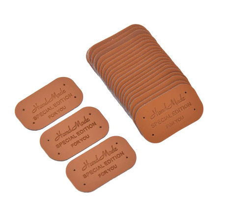 Бирка нашивка кожаная Hand Made special edition for you. Горизонтальная. Коричневая (1 шт) — CRYSTAL SHOP