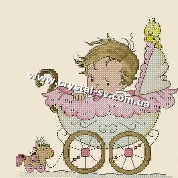 Набор мозаика стразами Детская метрика девочка в коляске (30х30) — CRYSTAL SHOP
