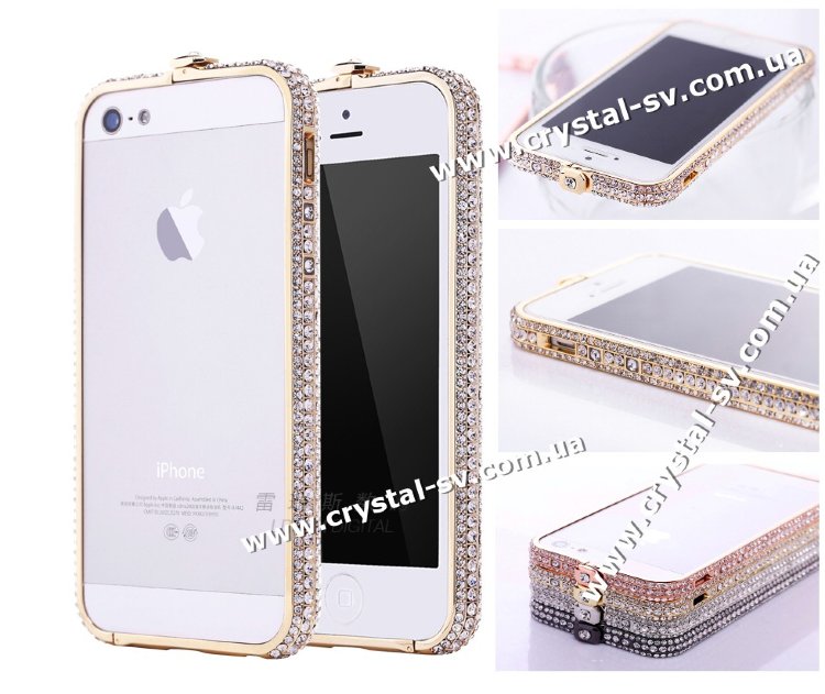 бампер на айфон 5s со стразами Diamond Lux Gold — CRYSTAL SHOP