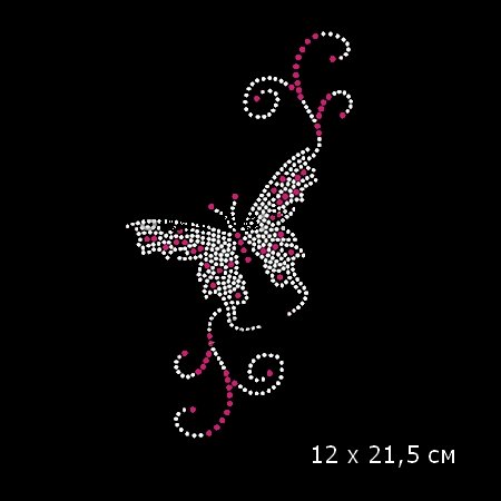 Термо-наклейка стразами Hot Fix аппликация из страз Бабочка розовая (12х21,5 см) — CRYSTAL SHOP