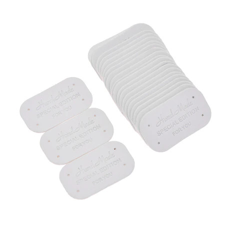 Бирка нашивка кожаная Hand Made special edition for you. Горизонтальная. Белая (1 шт) — CRYSTAL SHOP