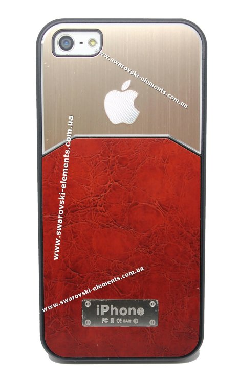 Купить кожанный чехол iphone 5/5s алюминиевые вставки BROWN  — CRYSTAL SHOP