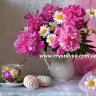 Набор алмазная мозаика стразами Зефир Ромашки и пионы в вазе (30х40) фото 1 — CRYSTAL SHOP