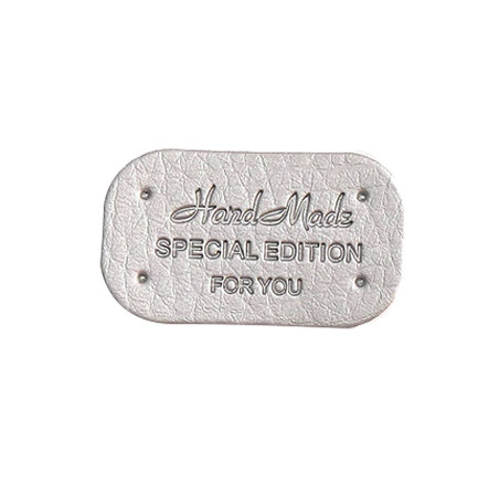 Бирка нашивка кожаная Hand Made special edition for you. Горизонтальная. Серебро (1 шт) — CRYSTAL SHOP