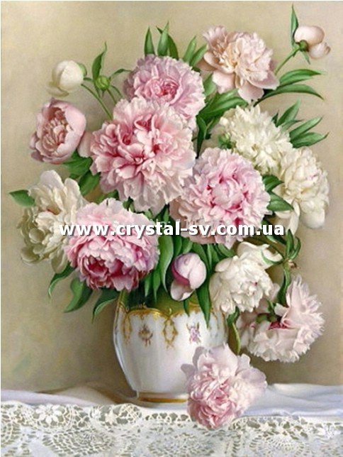 Набор алмазная мозаика стразами Пионы в вазе на столе — CRYSTAL SHOP