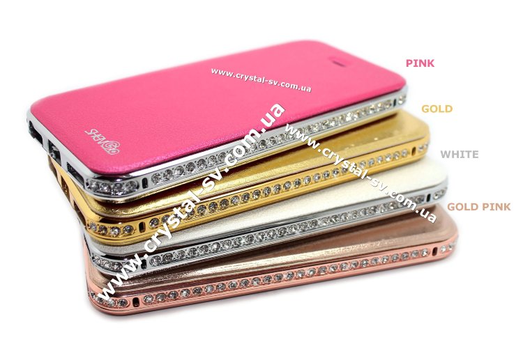 Оригинальные чехлы для iPhone 5 камнями Elegance Style PU кожа WHITE — CRYSTAL SHOP