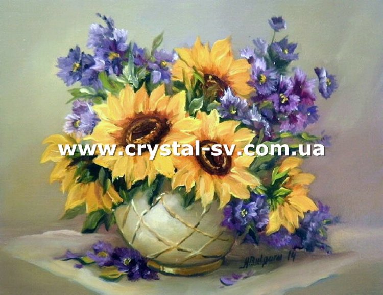 Набор алмазная мозаика стразами В вазе подсолнухи Цветы (30х40) — CRYSTAL SHOP