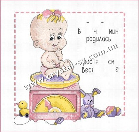 Набор мозаика стразами Вышивка метрика для девочки (30х30) — CRYSTAL SHOP