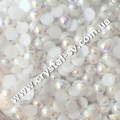 Полужемчуг Белый хамелеон (white AB) 5 мм. Цена за 100 шт — CRYSTAL SHOP