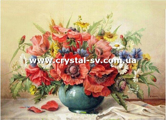 Набор алмазная мозаика стразами Маки в вазе (30х40) — CRYSTAL SHOP