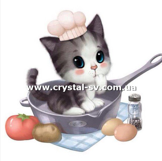 Набор вышивка камнями по номерам Кот на сковороде (30х30) — CRYSTAL SHOP