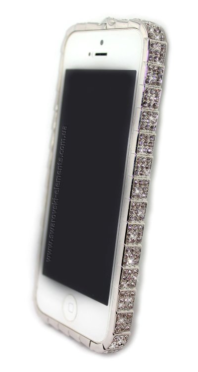 Бампер для iPhone 5/5s Luxury BVLGARI орнамент из страз Snake Head змея SILVER — CRYSTAL SHOP