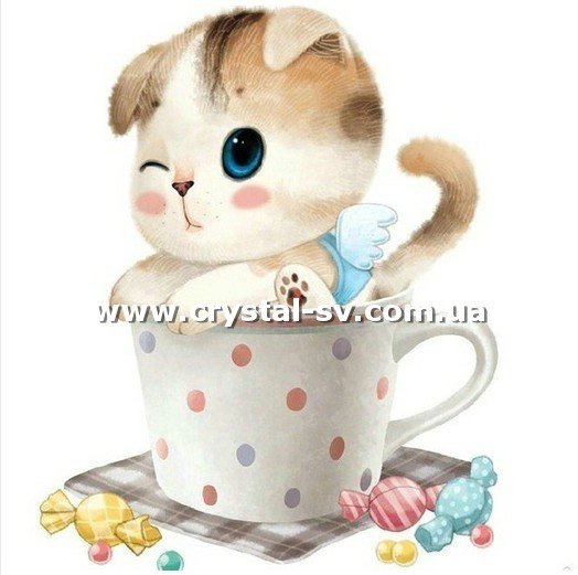 Набор выкладка камнями по номерам Кот в чашке (30х30) — CRYSTAL SHOP