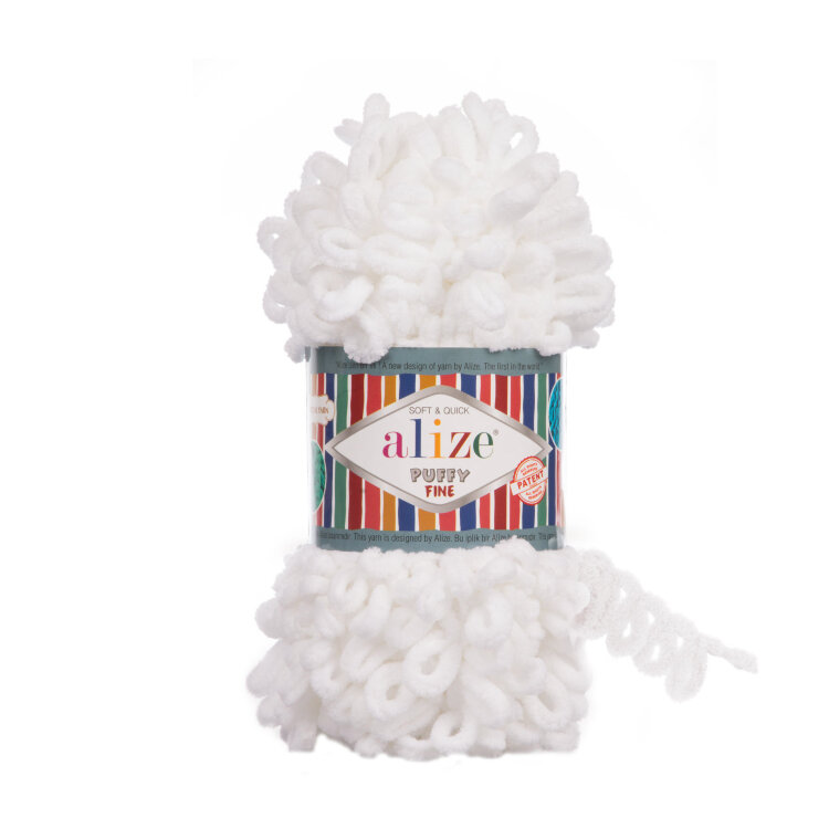 Alize Puffy Fine (Ализе Пуффи Файн) цвет 55 белый — CRYSTAL SHOP