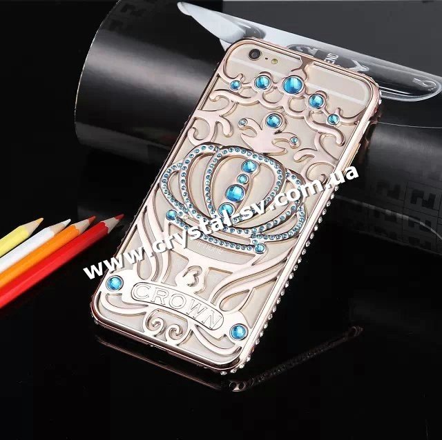 Чехол iphone 6 plus CROWN Rose Gold Blue — CRYSTAL SHOP