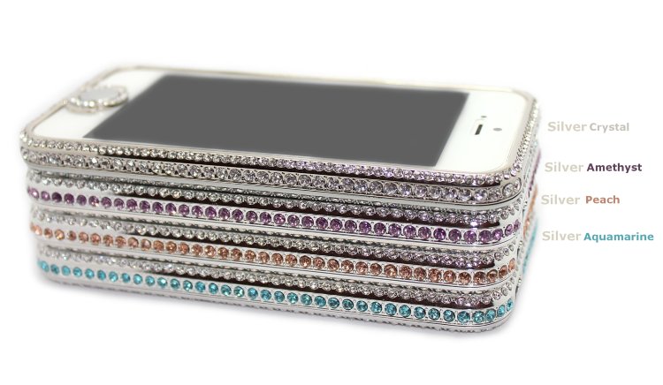 Бампер из страз для iphone 5/5s пластик кнопка Home в стразах SILVER Aquamarine — CRYSTAL SHOP
