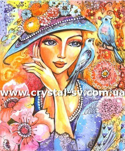 Набор алмазная мозаика стразами Барышня и птицы (50x40) — CRYSTAL SHOP