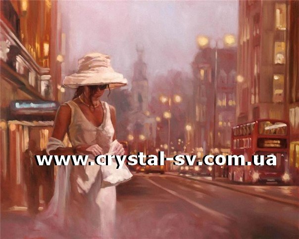 Набор алмазная мозаика стразами Ретро Девушка в белом Ночь Улица (40x50) — CRYSTAL SHOP
