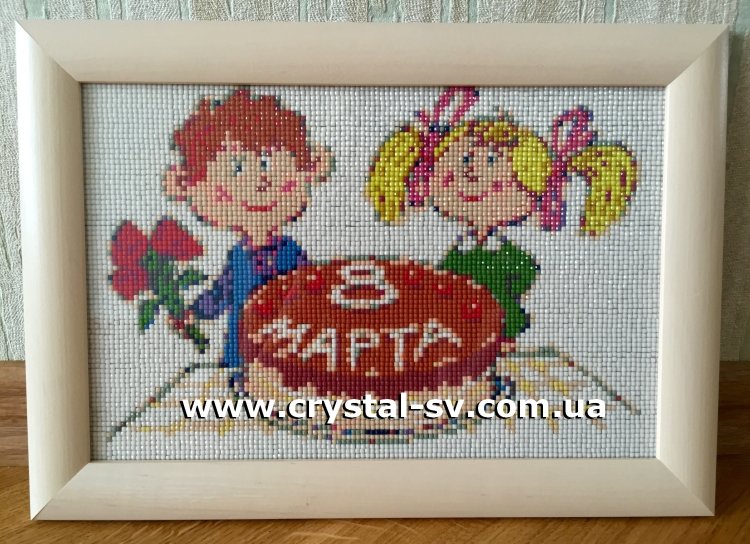Картина алмазная вышивка стразами &quot;Дети 8 Марта Торт маме&quot; (20x30) — CRYSTAL SHOP