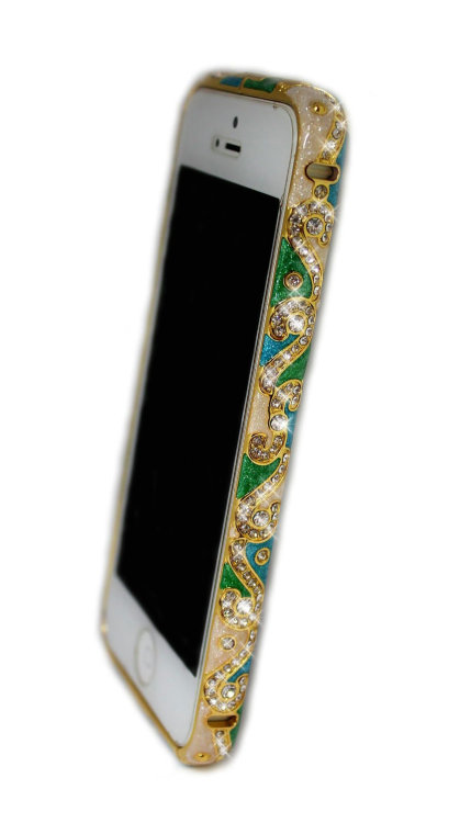 Бампер для iphone 5/5s Diamond LUXURY national style BLUE — CRYSTAL SHOP