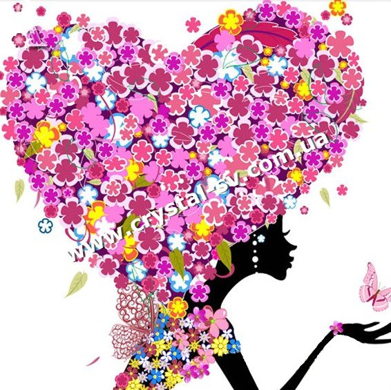 Набор алмазная мозаика стразами Силуэт девушки Цветочное сердце (30х30) — CRYSTAL SHOP
