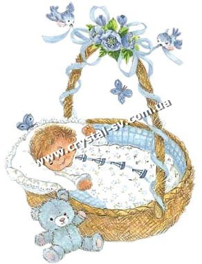 Набор мозаика стразами Детская метрика мальчик в корзине (40x30) — CRYSTAL SHOP