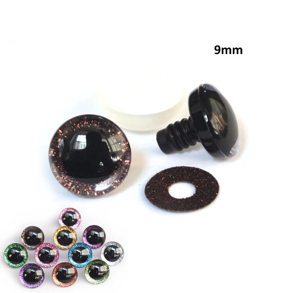 Глаза для игрушек амигуруми BROWN блестящие + заглушка. Коричневые 9 мм (пара) — CRYSTAL SHOP