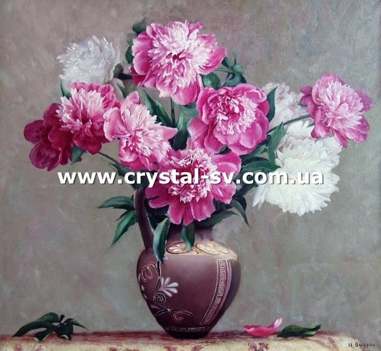 Набор алмазная мозаика стразами Натюрморт Цветы Пионии в вазе (40х40см) — CRYSTAL SHOP