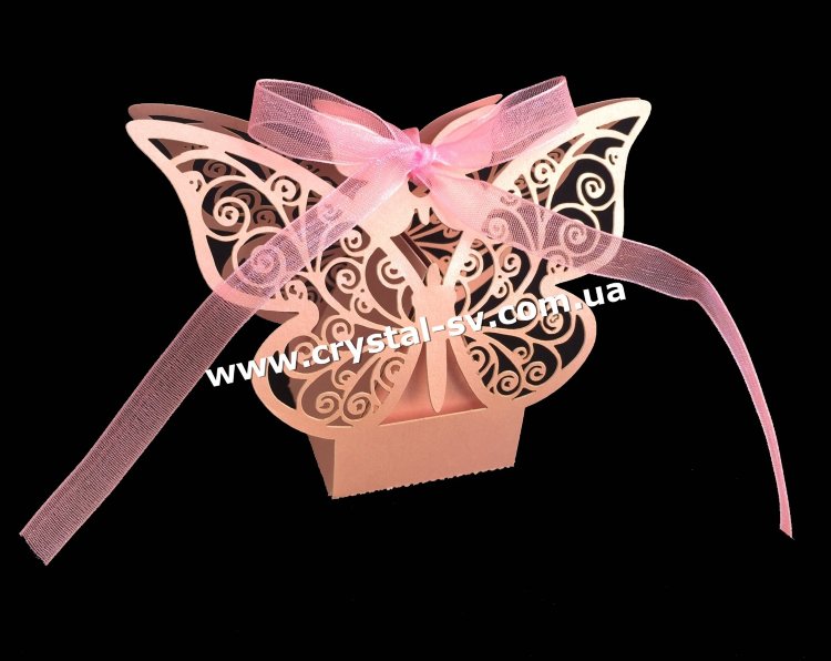 Бонбоньерка для конфет Бабочка ажур (розовая) — CRYSTAL SHOP