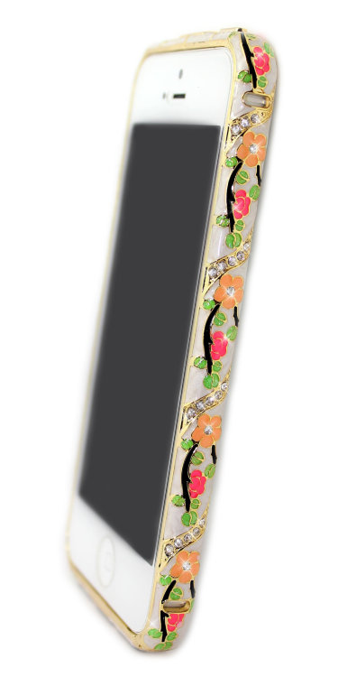Бампера для iphone 5 5s с камнями DeLuxe Bling Ceramica Flower Style GOLD — CRYSTAL SHOP