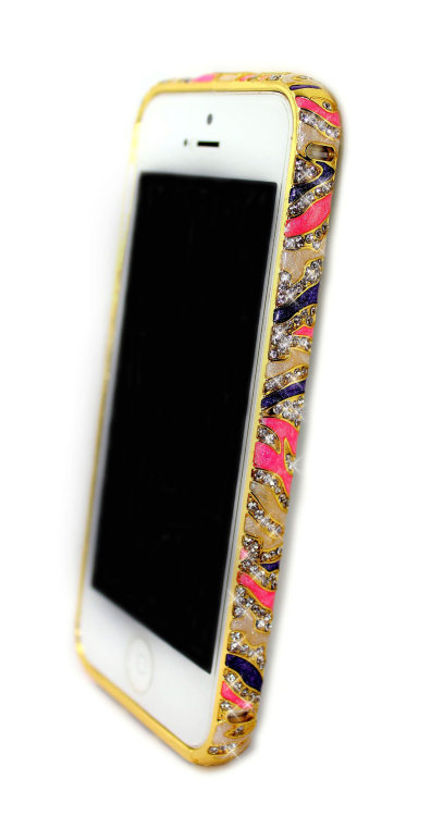 Бампер для iphone 5/5s Diamond LUXURY Ceramica zebra VIOLET — CRYSTAL SHOP