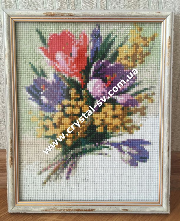Картина алмазная вышивка стразами &quot;Весна Март Мимоза Крокусы&quot; (25x20) — CRYSTAL SHOP