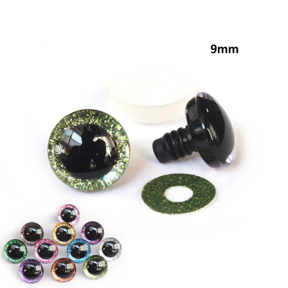 Глаза для игрушек амигуруми LIGHT GREAN блестящие + заглушка. Салатовые 9 мм (пара) — CRYSTAL SHOP