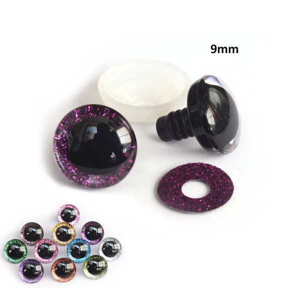 Глаза для игрушек амигуруми HOT PINK блестящие + заглушка. Ярко-розовые 9 мм (пара) — CRYSTAL SHOP