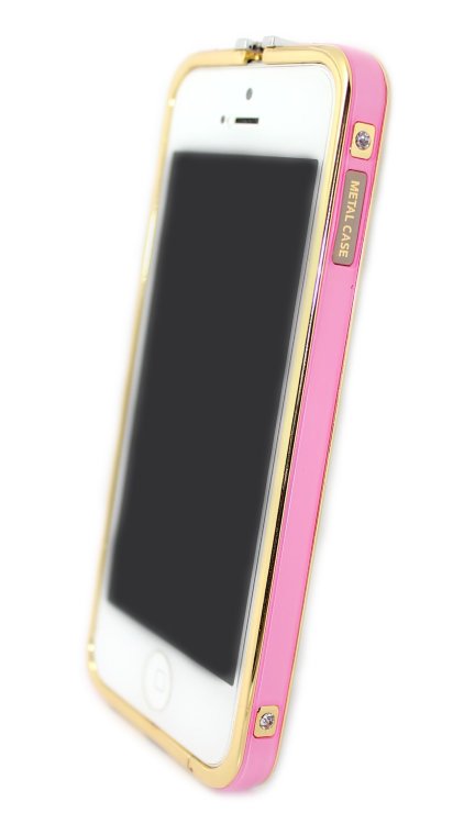 Бампера на телефон для iPhone 5/5s камни HERMES logo метал original box GOLD Pink — CRYSTAL SHOP