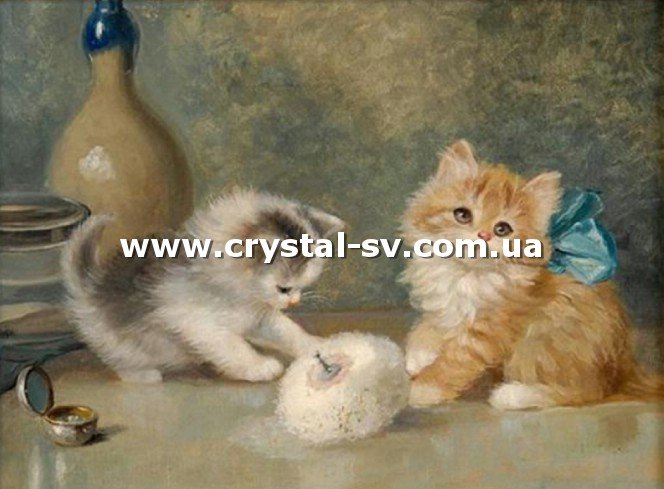 Набор вышивка камнями по номерам Котята с бантиком живопись (30x40) — CRYSTAL SHOP