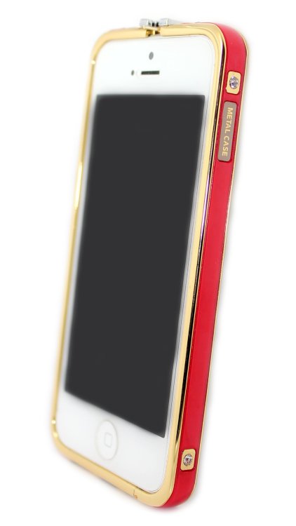 Бампера на телефон для iPhone 5/5s камни HERMES logo метал original box GOLD Red — CRYSTAL SHOP