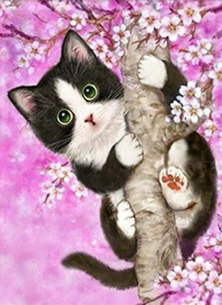 Набор выкладка камнями по номерам Кот на вишневом дереве (25х20 см) — CRYSTAL SHOP