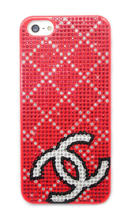 Чехол для Apple iPhone 5/5s стразами Rhinestone Bling Diamond CHANEL logo RED — CRYSTAL SHOP